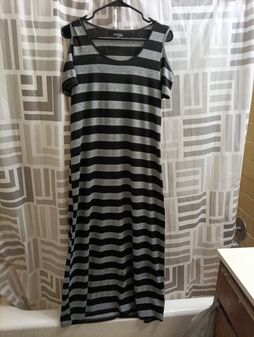 Carnival Cold Shoulder Striped Maxi Dress - Black & Gray